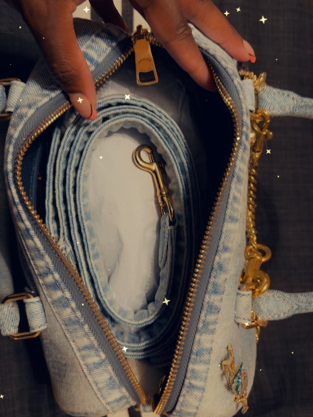 Coach Light Blue Denim Mini Crossbody with Gold Hardware